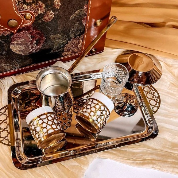 Other - Silver and Gold Metal with Porcelain Serving Tea Set